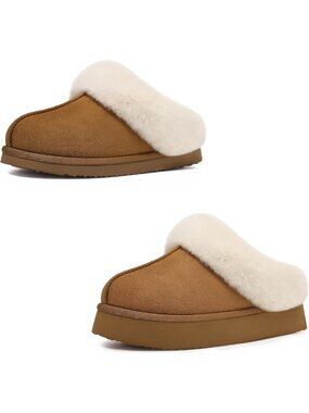 Cozy Fuzzy House Slippers Set of 2 Pairs - Plush Platform Footwear, Size 7.5-8